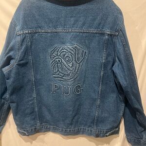 Pug Life Artist Relief Raised Face Denim Jacket quirky dog lover Y2K Union Made